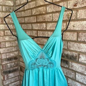 Nos Vintage Full Sweep Nightgown Gown No Size Green 120” Full Hem